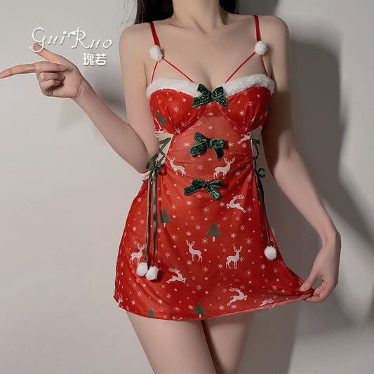 Santa Lingerie Costume for Women – Sexy Christmas Mesh Dress, Holiday Role Play Party Outfit Plus Size