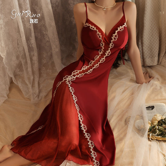 Women’s Silk Satin Nightgown – Long Backless Spaghetti Strap Sleep Dress, Luxury Lingerie Nightwear Home Pajama Set