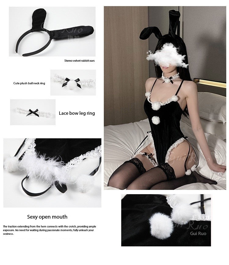 Velvet Bunny Lingerie Set - Sexy Backless Christmas Costume with Plush Trim
