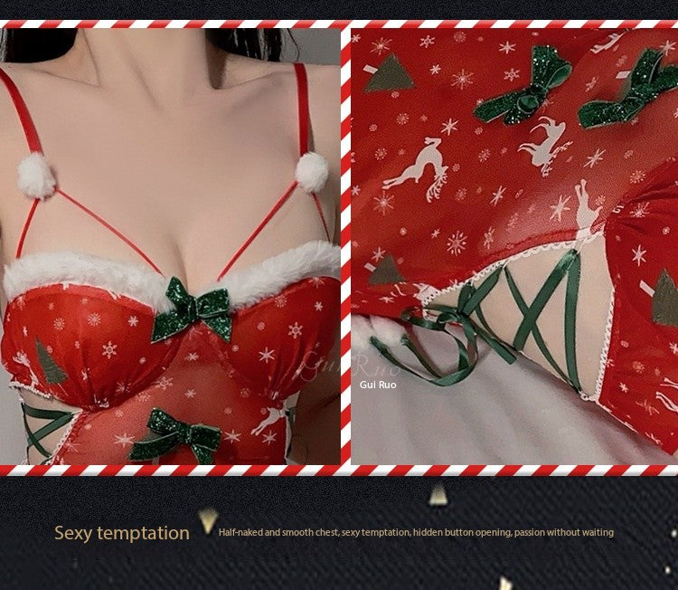 Santa Lingerie Costume for Women – Sexy Christmas Mesh Dress, Holiday Role Play Party Outfit Plus Size