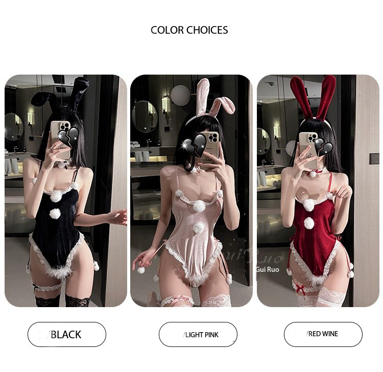 Velvet Bunny Lingerie Set - Sexy Backless Christmas Costume with Plush Trim