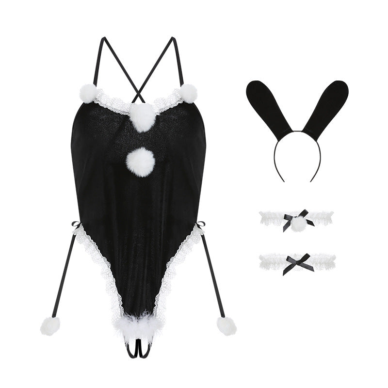 Velvet Bunny Lingerie Set - Sexy Backless Christmas Costume with Plush Trim
