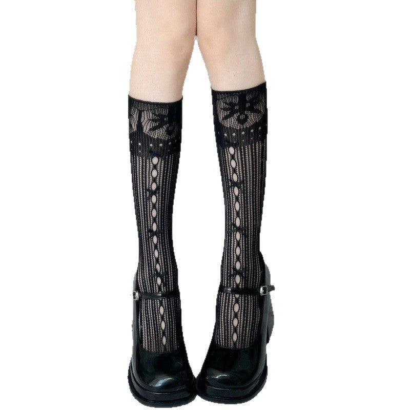 Two pairs of Lolita socks- Lolita Princess Lace Bow Knit Knee-High Socks – Cute Ballet Style Stockings