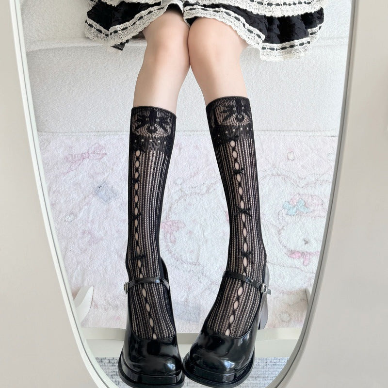 Two pairs of Lolita socks- Lolita Princess Lace Bow Knit Knee-High Socks – Cute Ballet Style Stockings
