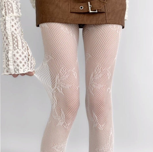 Women’s Fishnet Lace Pantyhose – Butterfly Floral Pattern Tights, Summer Thin Anti-Snag Stockings, Plus Size Sheer Mesh Hosiery