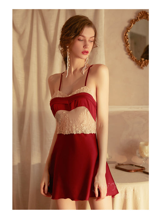 Guairo Women’s Satin Lace Deep V Backless Slip Dress & Robe Loungewear Set