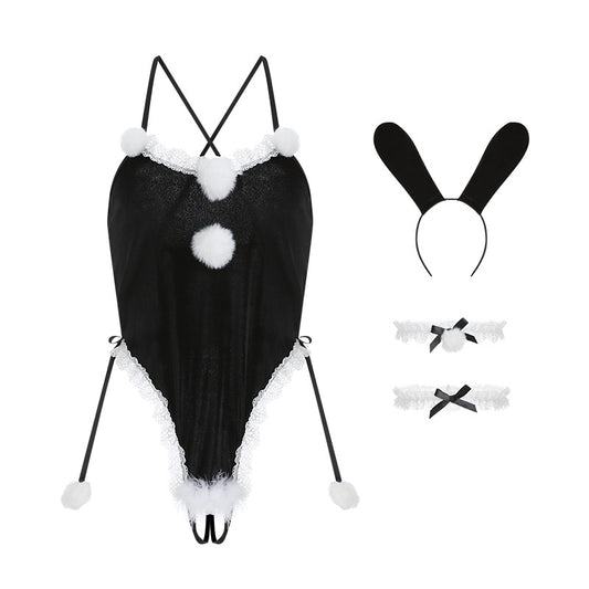 Velvet Bunny Lingerie Set - Sexy Backless Christmas Costume with Plush Trim