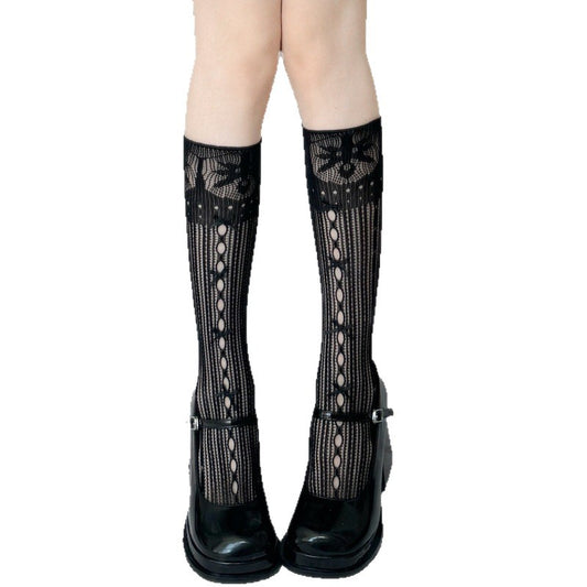 Two pairs of Lolita socks- Lolita Princess Lace Bow Knit Knee-High Socks – Cute Ballet Style Stockings