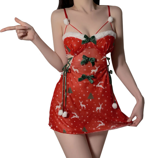 Santa Lingerie Costume for Women – Sexy Christmas Mesh Dress, Holiday Role Play Party Outfit Plus Size