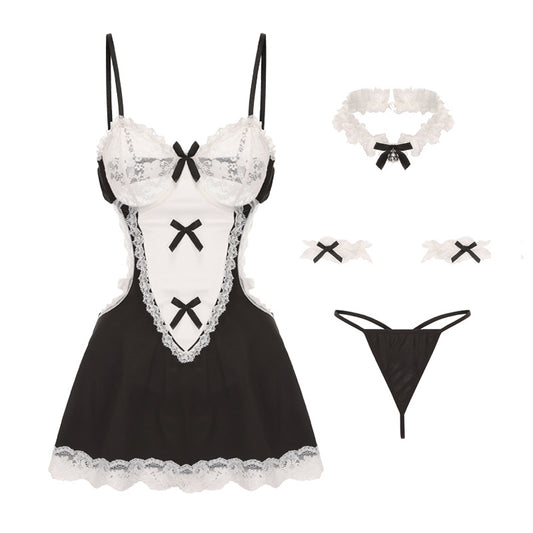 DZ GuiRuo Women’s Cosplay Lingerie Set, Sweet Maid Uniform Sleepwear with Underwire Push-Up Dress G5202