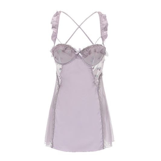 Satin Lingerie Set for Women – Ice Silk Nightdress with Padded Cups & Matching Robe